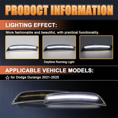 مجموعة مصابيح LED للحاجز الأمامي LED لسيارة دودج دورانجو 2021 2022 2023 2024 2025، OEM 68476818AA، 68476819AA، مصابيح علامة جانبية للعدسة المدخنة، قطعتان (أبيض) in Saudi Arabia
