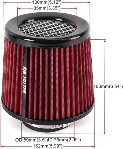 Car Air Filter High Flow Cone Cold Air Intake Filter Auto Modification Accessories Mesh Cone Universal 76mm 3inch(Black) in Saudi Arabia