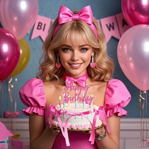 yuboo 10 Pack Bow Cake Topper, Ribbion Hot Pink Bows for Cake with Happy Birthday Sign, Coquette Themed Party Baby Shower Wedding Decorations Party Supplies,Bows for Cakes in Saudi Arabia