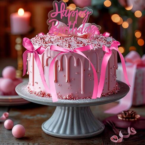 yuboo 10 Pack Bow Cake Topper, Ribbion Hot Pink Bows for Cake with Happy Birthday Sign, Coquette Themed Party Baby Shower Wedding Decorations Party Supplies,Bows for Cakes in Saudi Arabia