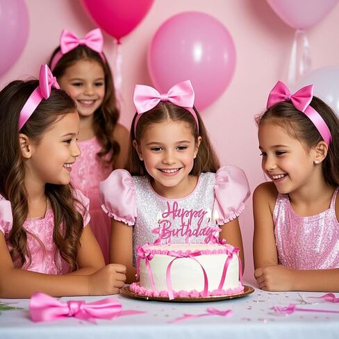 yuboo 10 Pack Bow Cake Topper, Ribbion Hot Pink Bows for Cake with Happy Birthday Sign, Coquette Themed Party Baby Shower Wedding Decorations Party Supplies,Bows for Cakes in Saudi Arabia
