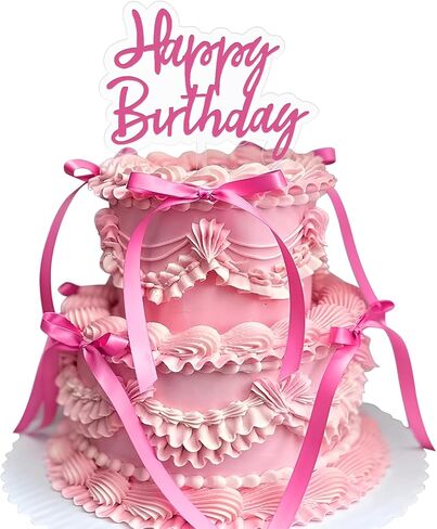 yuboo 10 Pack Bow Cake Topper, Ribbion Hot Pink Bows for Cake with Happy Birthday Sign, Coquette Themed Party Baby Shower Wedding Decorations Party Supplies,Bows for Cakes in Saudi Arabia