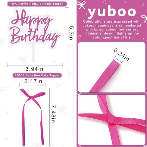 yuboo 10 Pack Bow Cake Topper, Ribbion Hot Pink Bows for Cake with Happy Birthday Sign, Coquette Themed Party Baby Shower Wedding Decorations Party Supplies,Bows for Cakes in Saudi Arabia