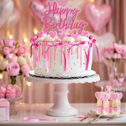 yuboo 10 Pack Bow Cake Topper, Ribbion Hot Pink Bows for Cake with Happy Birthday Sign, Coquette Themed Party Baby Shower Wedding Decorations Party Supplies,Bows for Cakes in Saudi Arabia
