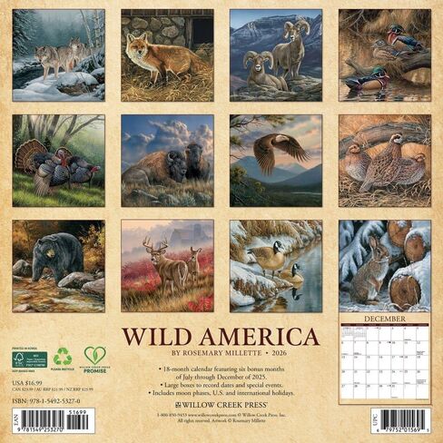 Willow Creek Press, Wild America 2026 Wall Calendar, 12'' X 12'', 18-Month Calendar with Stapled Binding in Saudi Arabia
