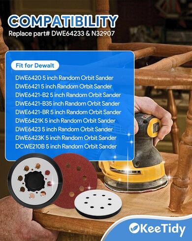 وسادة الصنفرة لـ DeWalt DWE6421 6421K DWE6423 6423K DCW210B أداة الصنفرة المدارية العشوائية 4 فتحات لولبية، 5 بوصات 8 فتحات وخطاف وحلقة بديلة لأداة الصنفرة المدارية، استبدال الجزء # DWE64233 & N329079 in Saudi Arabia