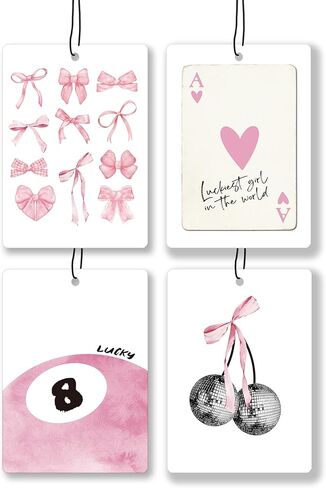 Preppy Pink Cologne Car Air Freshener, Funky Disco Ball Cherry Good Times Guest Check Hanging Air Freshener 4 Pcs for Cars Closet Drawer Books, Pink Car Accessories Mirror Decor for Women in Saudi Arabia