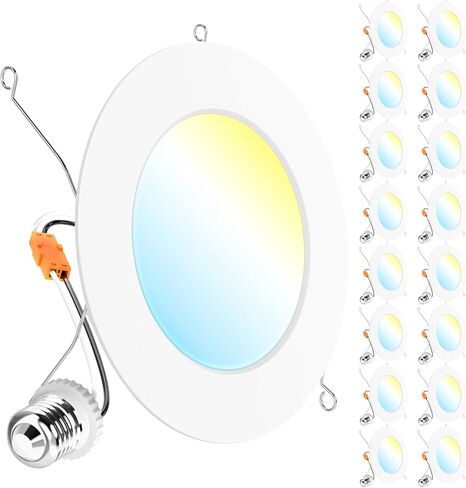 Sunco 20 حزمة 5CCT LED غائرة 6 بوصة، 1200 LM سطوع عالٍ، مصابيح مسطحة رفيعة للغاية، 2700K/3000K/4000K/5000K/6000K قابلة للاختيار، قابلة للتعتيم، 15 وات، تركيب تحديثي - مدرج في قائمة UL in Kuwait
