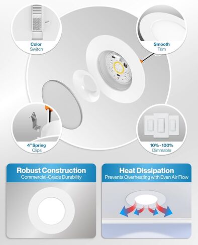Sunco 20 حزمة 5CCT LED غائرة 6 بوصة، 1200 LM سطوع عالٍ، مصابيح مسطحة رفيعة للغاية، 2700K/3000K/4000K/5000K/6000K قابلة للاختيار، قابلة للتعتيم، 15 وات، تركيب تحديثي - مدرج في قائمة UL in Kuwait