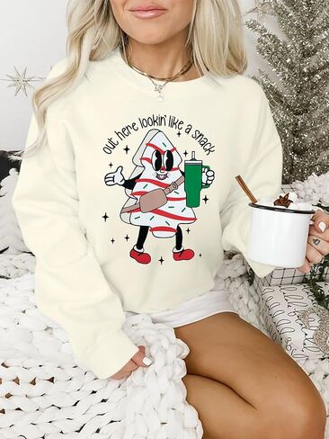 Christmas Sweatshirt Women Out Here Looking Like A Snack Shirt Farm Christmas Tree Pullover Casual Xmas Holiday Top in Kuwait
