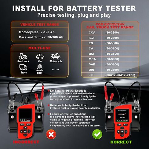 BT90 PRO 2-360Ah Battery Tester with Cloud Printing, 30-3800 CCA, 6V/12V/24V Digital Analyzer, SOH/SOC/Volt/Res/Cranking&Charging Test, Real‑Time Ambient Temp, AGM/EFB/Gel/Li in Kuwait