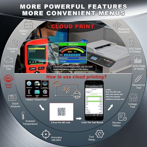 BT90 PRO 2-360Ah Battery Tester with Cloud Printing, 30-3800 CCA, 6V/12V/24V Digital Analyzer, SOH/SOC/Volt/Res/Cranking&Charging Test, Real‑Time Ambient Temp, AGM/EFB/Gel/Li in Kuwait