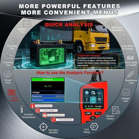 BT90 PRO 2-360Ah Battery Tester with Cloud Printing, 30-3800 CCA, 6V/12V/24V Digital Analyzer, SOH/SOC/Volt/Res/Cranking&Charging Test, Real‑Time Ambient Temp, AGM/EFB/Gel/Li in Kuwait