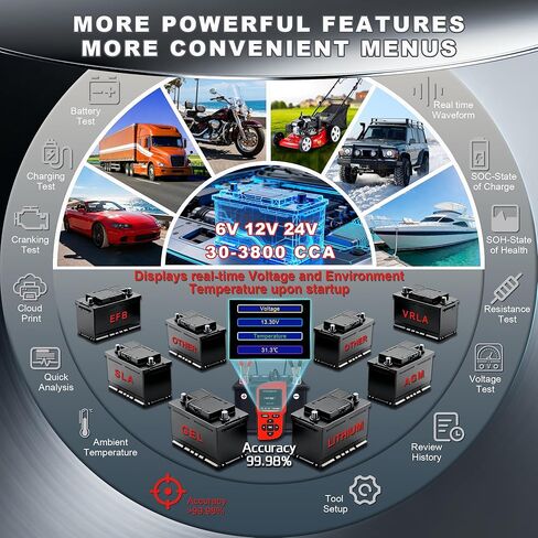 BT90 PRO 2-360Ah Battery Tester with Cloud Printing, 30-3800 CCA, 6V/12V/24V Digital Analyzer, SOH/SOC/Volt/Res/Cranking&Charging Test, Real‑Time Ambient Temp, AGM/EFB/Gel/Li in Kuwait