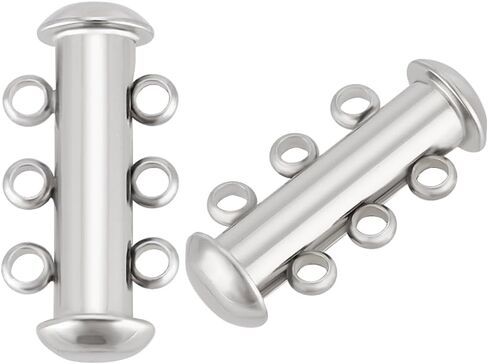 Beebeecraft 4Pcs Slide Lock Clasps 304 Stainless Steel Tube Layering Clasps 3 Strands Connector for Necklace Bracelet Jewelry Making in Saudi Arabia