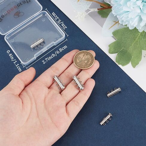 Beebeecraft 4Pcs Slide Lock Clasps 304 Stainless Steel Tube Layering Clasps 3 Strands Connector for Necklace Bracelet Jewelry Making in Saudi Arabia
