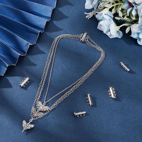 Beebeecraft 4Pcs Slide Lock Clasps 304 Stainless Steel Tube Layering Clasps 3 Strands Connector for Necklace Bracelet Jewelry Making in Saudi Arabia