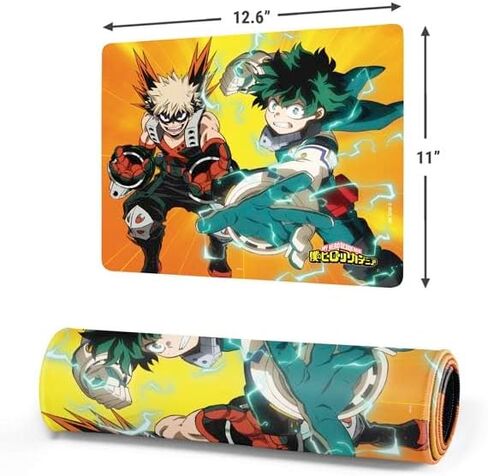 Skinit Small Gaming Mouse Pad - Officially Licensed Deku and Bakugo Season 5 Design with Stitched Edges, Waterproof, Non-Slip Rubber Base, Desk Mat for Keyboard & Mouse, 12.6" x 11" inches in Saudi Arabia