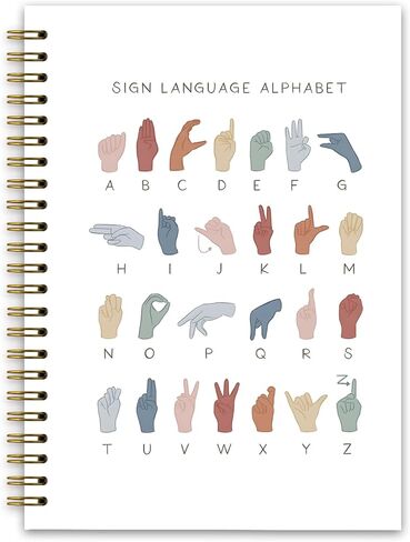 دفتر أبجدي للغة الإشارة الأمريكية، مجلة أبجدية ASL، مجلة تعلم لغة التنهد ABC، دفاتر ملاحظات حلزونية تعليمية أمريكية 5.5x8.3 in Kuwait