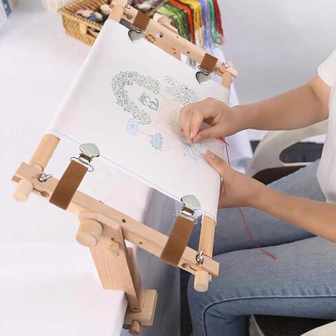 FINGERINSPIRE 2 Sets Canvas Stretch Clip Scroll Rod Side Tension Clips Sewing Gadgets Accessories Tensioners Clips with Saddle Brown Ribbon for Hand Embroidery Needlework Frame DIY Quilting Projects in Saudi Arabia
