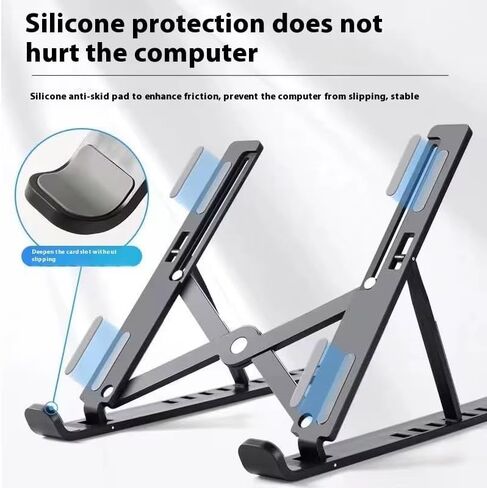 Premium Portable Aluminum Laptop Stand, 7 Angles Adjustable Tilt, Heavy-Duty Laptop Riser, Foldable, Slim & Lightweight Travel-Friendly Stand for Desk & Workstation, Black in Saudi Arabia