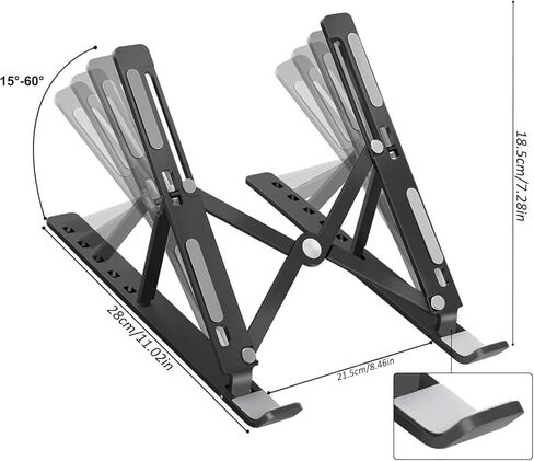 Premium Portable Aluminum Laptop Stand, 7 Angles Adjustable Tilt, Heavy-Duty Laptop Riser, Foldable, Slim & Lightweight Travel-Friendly Stand for Desk & Workstation, Black in Saudi Arabia