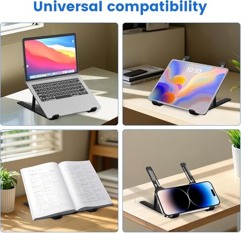 Premium Portable Aluminum Laptop Stand, 7 Angles Adjustable Tilt, Heavy-Duty Laptop Riser, Foldable, Slim & Lightweight Travel-Friendly Stand for Desk & Workstation, Black in Saudi Arabia