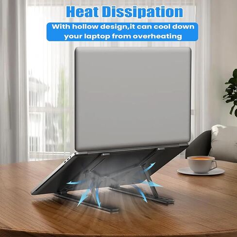 Premium Portable Aluminum Laptop Stand, 7 Angles Adjustable Tilt, Heavy-Duty Laptop Riser, Foldable, Slim & Lightweight Travel-Friendly Stand for Desk & Workstation, Black in Saudi Arabia