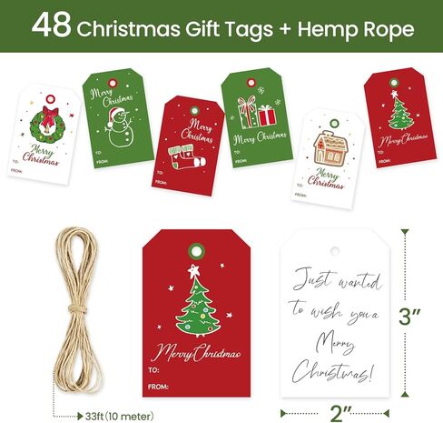 Cute Christmas Gift Tags with String - 48 Quality Paper Labels for Personalizing Your Holiday Gifts - Festive Christmas Name Tags for Presents - Decorations for Xmas - White in Saudi Arabia