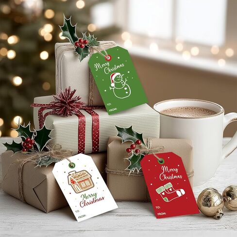 Cute Christmas Gift Tags with String - 48 Quality Paper Labels for Personalizing Your Holiday Gifts - Festive Christmas Name Tags for Presents - Decorations for Xmas - White in Saudi Arabia