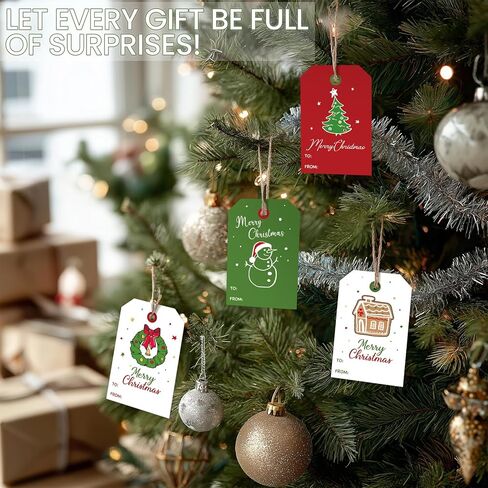 Cute Christmas Gift Tags with String - 48 Quality Paper Labels for Personalizing Your Holiday Gifts - Festive Christmas Name Tags for Presents - Decorations for Xmas - White in Saudi Arabia