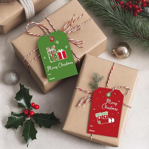 Cute Christmas Gift Tags with String - 48 Quality Paper Labels for Personalizing Your Holiday Gifts - Festive Christmas Name Tags for Presents - Decorations for Xmas - White in Saudi Arabia