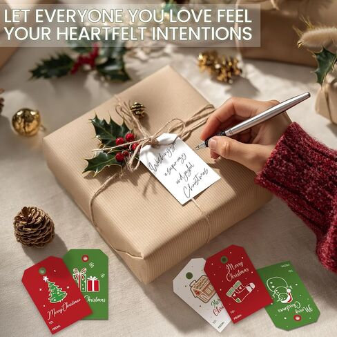 Cute Christmas Gift Tags with String - 48 Quality Paper Labels for Personalizing Your Holiday Gifts - Festive Christmas Name Tags for Presents - Decorations for Xmas - White in Saudi Arabia