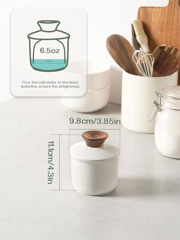 وعاء حفظ زبدة البورسلين من DOWAN، طبق زبدة فرنسية مع غطاء، طبق زبدة البقرة، لا مزيد من الزبدة الصلبة، أبيض in Kuwait