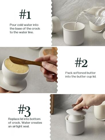 وعاء حفظ زبدة البورسلين من DOWAN، طبق زبدة فرنسية مع غطاء، طبق زبدة البقرة، لا مزيد من الزبدة الصلبة، أبيض in Kuwait