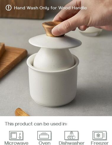 وعاء حفظ زبدة البورسلين من DOWAN، طبق زبدة فرنسية مع غطاء، طبق زبدة البقرة، لا مزيد من الزبدة الصلبة، أبيض in Kuwait