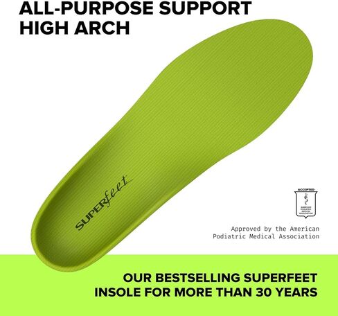Superfeet All-Purpose Support High Arch Insoles (Green) - Trim-To-Fit Orthotic Shoe Inserts - Professional Grade - Men 2.5-5 / Women 4.5-6 in Kuwait