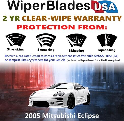 مجموعة شفرات ممسحة Beam مع ضمان لمدة عامين متوافقة مع Mitsubishi Eclipse 2005 (مجموعة من 2) مساحات Tempest Elite in Kuwait