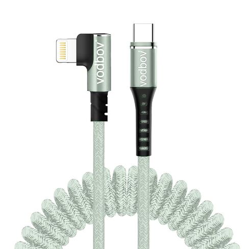 USB-C to Lightning Cable 2FT to 8FT Right Angle Coiled Charging Cable Durable Coil MFi Certified Charger Cord Zebra Black in Saudi Arabia