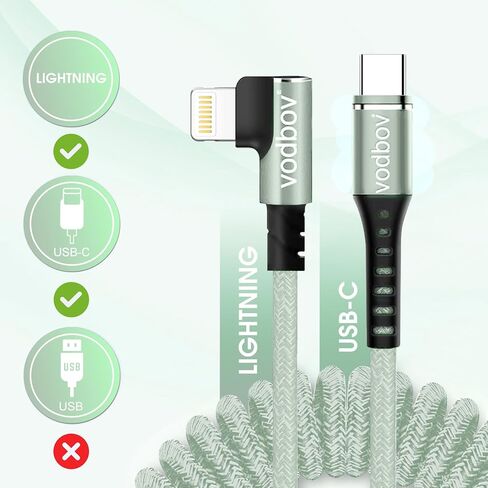 USB-C to Lightning Cable 2FT to 8FT Right Angle Coiled Charging Cable Durable Coil MFi Certified Charger Cord Zebra Black in Saudi Arabia