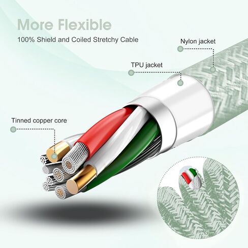 USB-C to Lightning Cable 2FT to 8FT Right Angle Coiled Charging Cable Durable Coil MFi Certified Charger Cord Zebra Black in Saudi Arabia