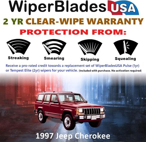 مجموعة شفرات ممسحة Beam مع ضمان لمدة عامين متوافقة مع Jeep Wagoneer 2022 (مجموعة من 3) مع ممسحة خلفية Tempest Elite Wipers in Kuwait