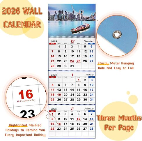تقويم حائط Trycooling 2026، تقويم شهري 2026، تقويم جداري كبير لمدة 3 أشهر 2026 (مطوي في شهر)، 36 × 13، ديسمبر 2025-يناير 2027، مثالي للتنظيم والتخطيط (النمط 1) in Kuwait