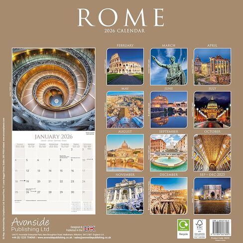 Rome Calendar 2026 | 12 Month Wall Calendar | Avonside Publishing | Plastic Free Packaging in Saudi Arabia