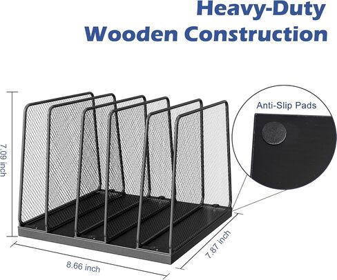 AUPSEN Vertical File Organizer for Desk, 5-Section Wooden Desktop File Folder Holder Sorter Storage Rack Stand, Paper Desk Organizer, Workspace Organizers for Office Supplies, Black in Saudi Arabia