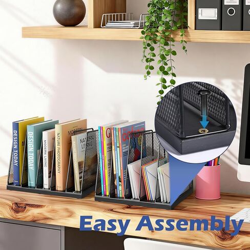 AUPSEN Vertical File Organizer for Desk, 5-Section Wooden Desktop File Folder Holder Sorter Storage Rack Stand, Paper Desk Organizer, Workspace Organizers for Office Supplies, Black in Saudi Arabia