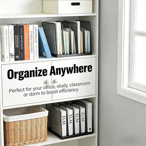 AUPSEN Vertical File Organizer for Desk, 5-Section Wooden Desktop File Folder Holder Sorter Storage Rack Stand, Paper Desk Organizer, Workspace Organizers for Office Supplies, Black in Saudi Arabia