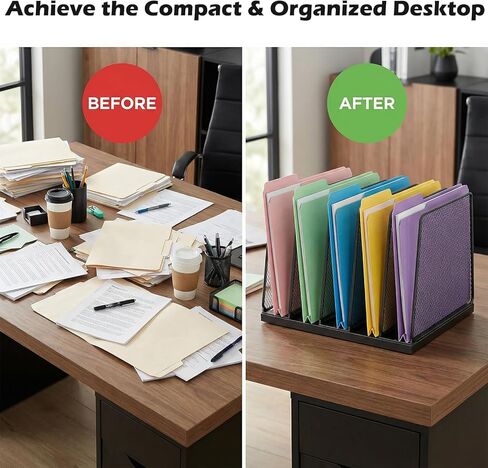 AUPSEN Vertical File Organizer for Desk, 5-Section Wooden Desktop File Folder Holder Sorter Storage Rack Stand, Paper Desk Organizer, Workspace Organizers for Office Supplies, Black in Saudi Arabia