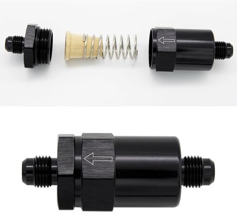 6AN Billet Inline Fuel Filter Aluminum with 30 Micron Spring Bronze Insert Element, Black in Saudi Arabia