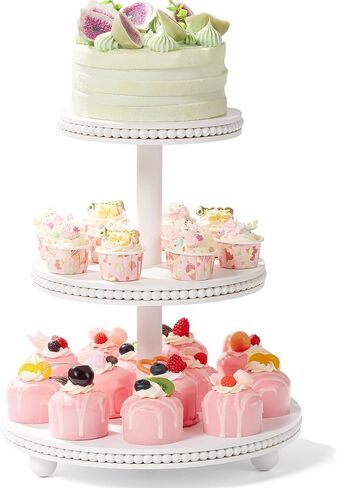 3 Tier Cupcake Stand Round,Wood Cake Stand with Tiered Tray Decor,Rustic Cake Stand,Cupcake Display for Home Tea Party, Birthday, Wedding, Farmhouse Decor,Woodland Baby Shower…… in Kuwait
